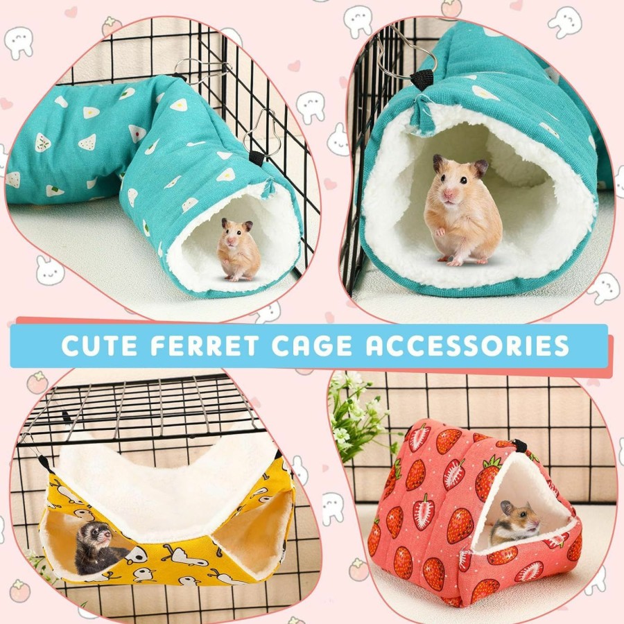 Small Animal Abbylike | Abbylike 9 Pieces Rat Guinea Pig Hanging Hammock Ferret Cage Accessories Small Pet Hideout Tunnel Cave Hanging Bunkbed Hammock Hamster Toy Accessories For Ferret Hamster Chinchilla