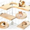 Small Animal HGPOKLVT | Hamster Cage Accessories Wooden Platform Chinchilla L-Shaped Round Hole Wooden Playing Platform, 5Pcs Of Wooden Pedal Toys, Provide A Habitat For Small Animal & Birds, For Squirrel Gerbil