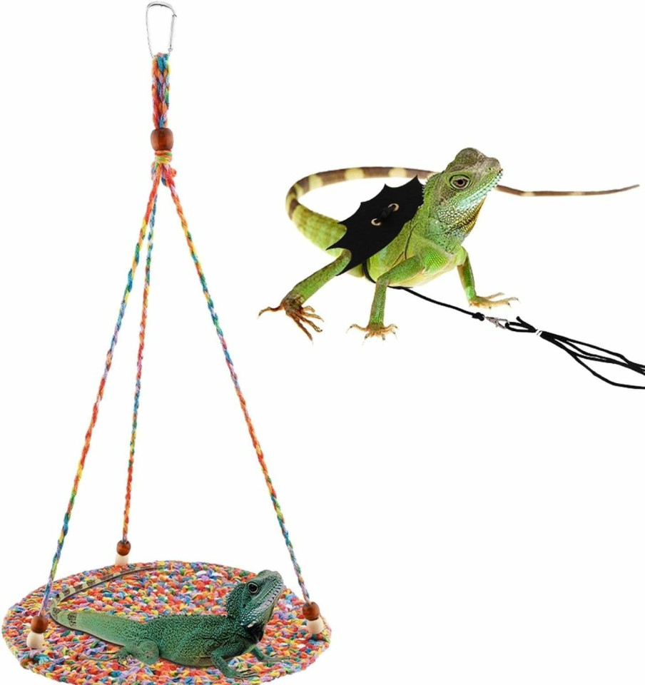 Small Animal CALIDAKA | Calidaka 2Pcs Bearded Dragon Hammock Tank Accessories Reptile Swing Toy Hanging Bed Lounger Decor For Chameleon Lizards Leopard Gecko Snakes Birds Hamster(Size:2Pcs)