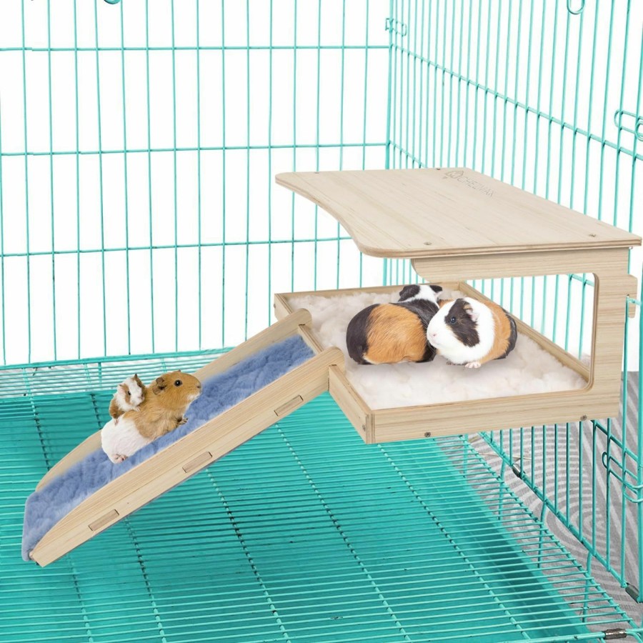 Small Animal ChezMax | Chezmax Guinea Pig Hideout, Natural Wooden Small Animal House Bed Guinea Pig Toys With Stairs And Mat, Detachable Guinea Pig Bed Accessories For Guinea Pig Cages Hamsters Bunny Chinchillas