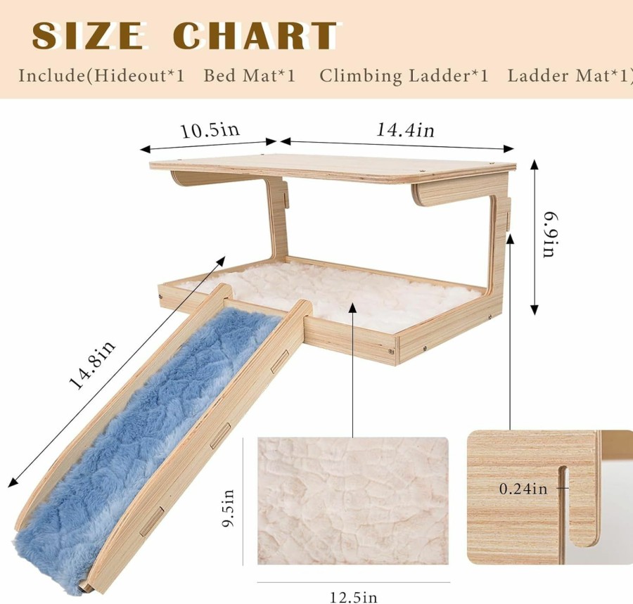 Small Animal ChezMax | Chezmax Guinea Pig Hideout, Natural Wooden Small Animal House Bed Guinea Pig Toys With Stairs And Mat, Detachable Guinea Pig Bed Accessories For Guinea Pig Cages Hamsters Bunny Chinchillas