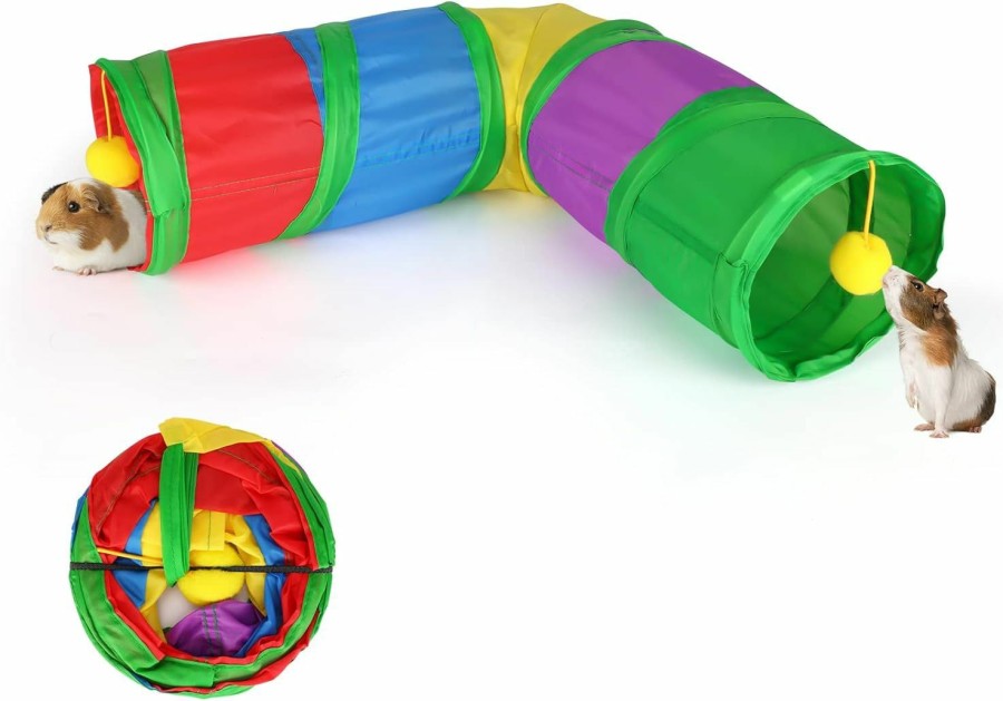 Small Animal Rypet | Rypet Guinea Pig Tunnels And Tubes Collapsible 2 Way And L-Type Tunnel With Interactive Ball Small Animal Activity Tunnel Hideaway Toys For Baby Rabbit Ferret Hamster Chinchilla Hedgehog