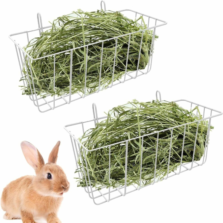 Small Animal Generic | 2Pcs Rabbit Hay Feeder, Metal Bunny Hay Rack Rabbit Cage Hanging Hay Holder Hay Rack Basket For Guinea Pigs Ferret Chinchilla Small Animal Cage Accessories (White)