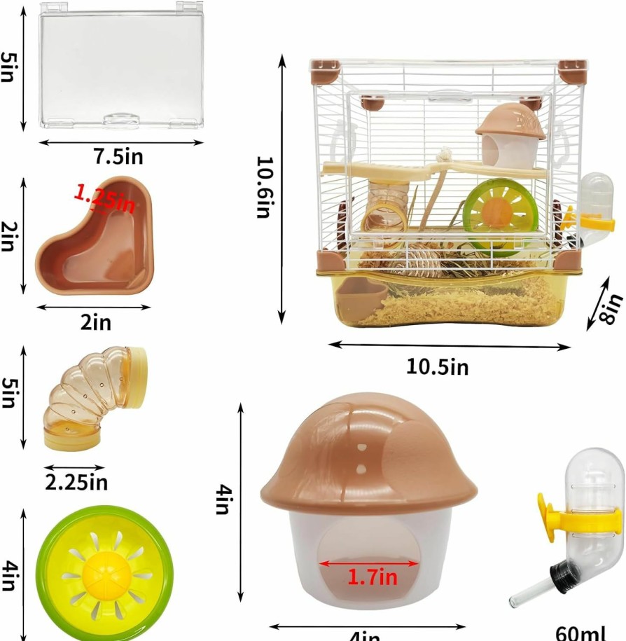 Small Animal PINVNBY | Pinvnby Hamster Cage, Mouse Cage And Habitats Hamster Enclosure Hamster Habitat For Mouse Mice Rat Gerbils And Small Animals 10.5 X 8.0 X 10.6Inches(Brown)