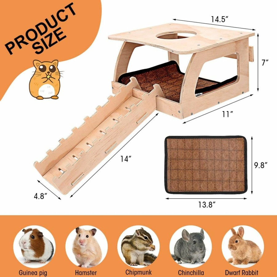 Small Animal Haldane | Haldane Guinea Pig Hideout - Wooden Small Animal Hideout With Mat & Ladder, Ventilated Small Animal House With Multiple Doors For Chinchilla Guinea Pig Hamsters Bunny