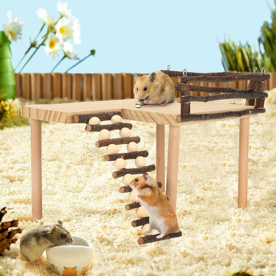 Small Animal Estink | Hamster Climb Platform Kit, Multipurpose Wooden Hamster Playing Activity Platform Small Hamster Activity Playground Climb Platform With Climbing Ladder For Eating Playing Resting