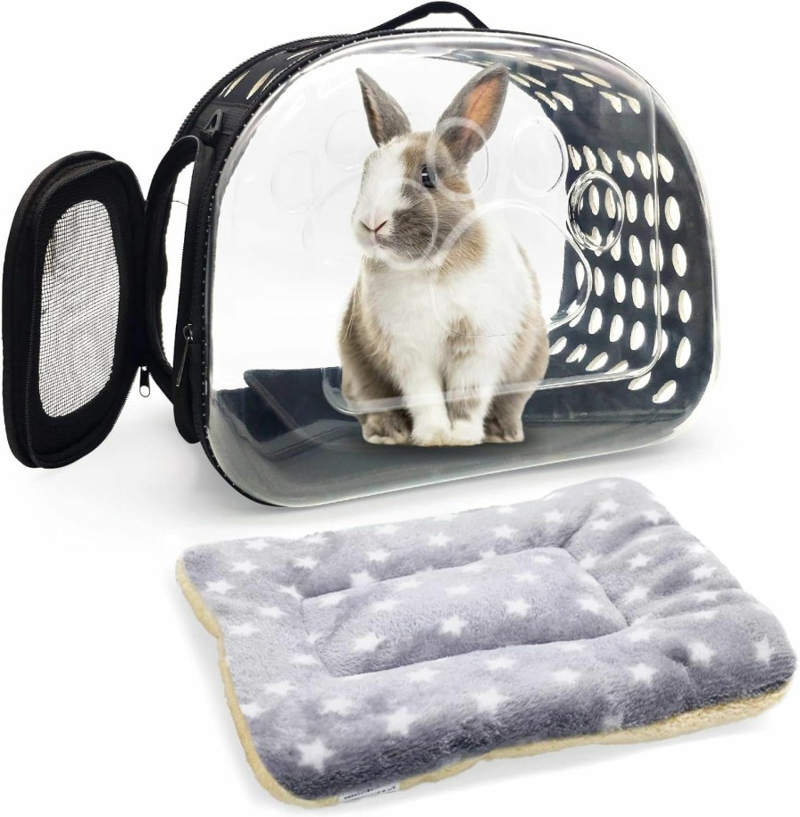 Small Animal Tfwadmx | Tfwadmx Bunny Guinea Pig Carrier Bag With Mat, Portable Transparent Pet Travel Purse For Squirrel Ferret Hedgehog Chinchilla Hamster Rat Bird Reptile, Detachable Breathable Rabbit Supplies (Grey)