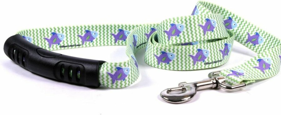 Small Animal Yellow Dog Design | Yellow Dog Design Fish Tales Ez-Grip Dog Leash With Comfort Handle 1\" Wide And 5' (60\") Long, Large