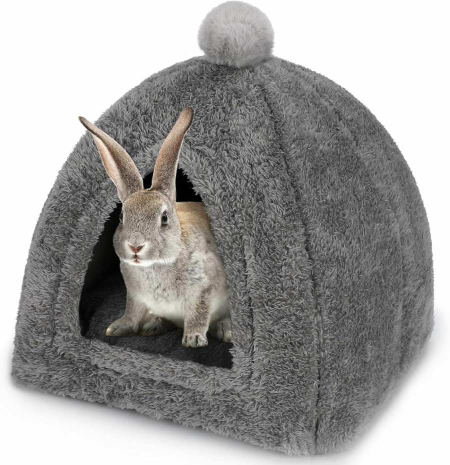 Small Animal YUEPET | Yuepet Large Rabbit Cave Bed Bunny Warm Tent House Small Animal Triangle Hideout For Rabbit Bunny Guinea Pig Ferret (Dark Grey)