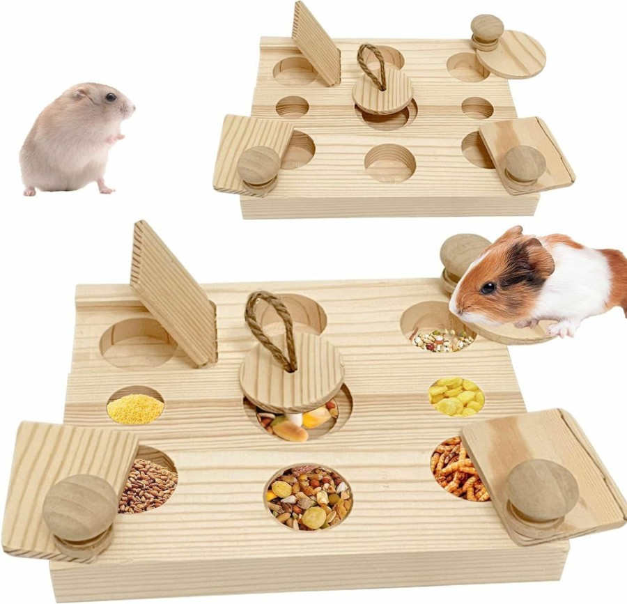 Small Animal MUYG | Muyg 2 Pcs Small Animals Wooden Enrichment Foraging Toy, 6 In 1 Guinea Pig Interactive Treat Dispenser Funny Toys Hide Treats Puzzle Snuffle Game For Rats Hamster Rabbit Gerbil Bunny