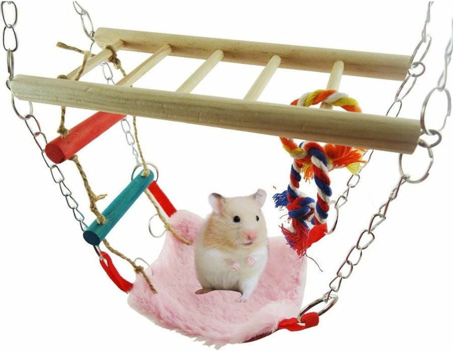 Small Animal Litewoo | Hamster Suspension Bridge Rat Bridge With Ladder Toy Wooden Hanging Swing Bed House Hammock For Bird Parrot Squirrel Hamster Guinea Pigs Mice Cage Toy (Color Random)