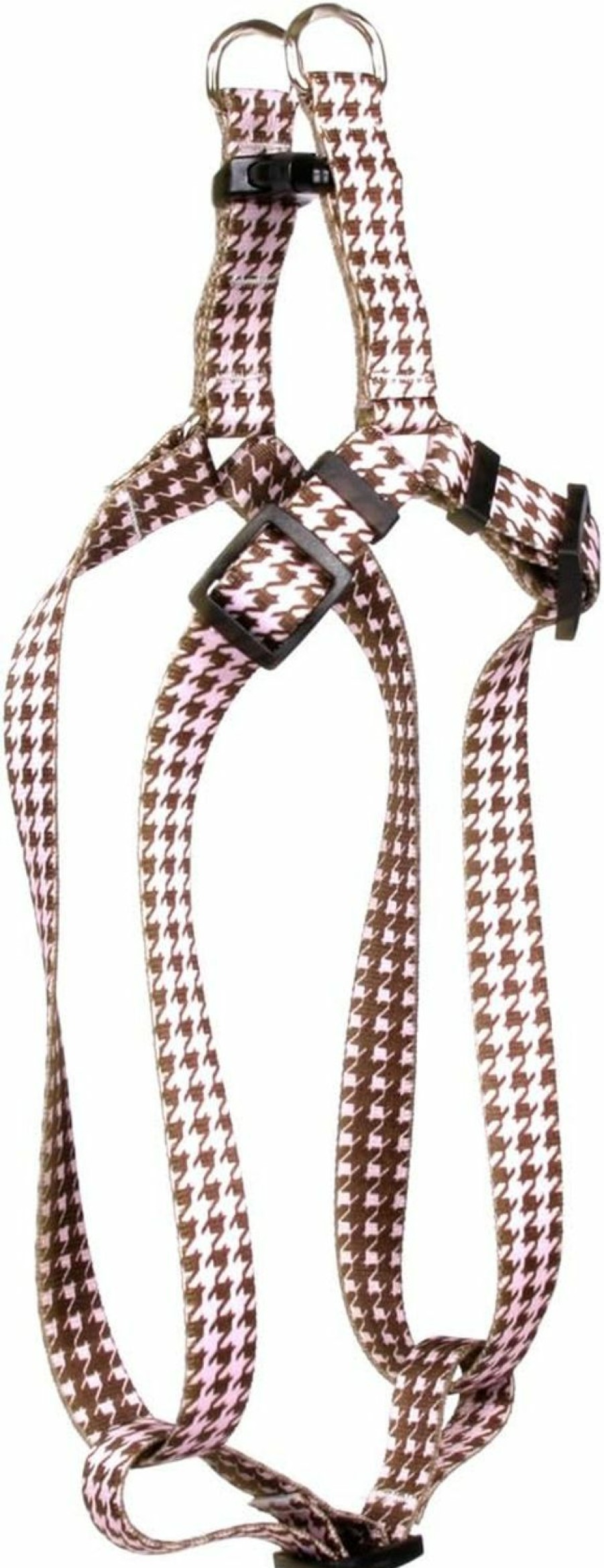 Small Animal Yellow Dog Design | Yellow Dog Design Hounds Tooth Pink And Brown Step-In Dog Harness 1\" Wide And Fits Chest Of 25 To 40\", Large