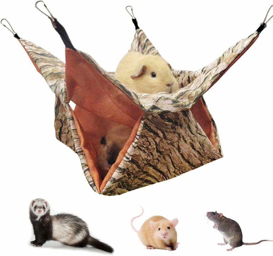 Small Animal EAEDMY | Eaedmy Guinea Pig Rat Ferret Tree Hole Bed And Hammock Tunnel, Ferret Hanging Bunk Bed Hammock, Parrot Bird Tree Hole, Small Animals Hideout And Soft Bed (1.Tree Hole Bed And Hammock)