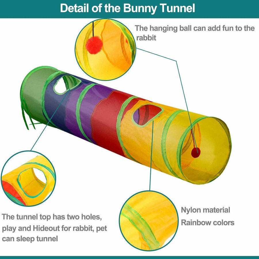 Small Animal Mechpia | Rabbit Toys, Large Bunny Hideout Tunnel And Tube With Chew Toys For Grinding Teeth Apple Sticks Bamboo Carrot Loofah And Grass Ball For Rabbit Guinea Pig Chinchilla Ferret Rat