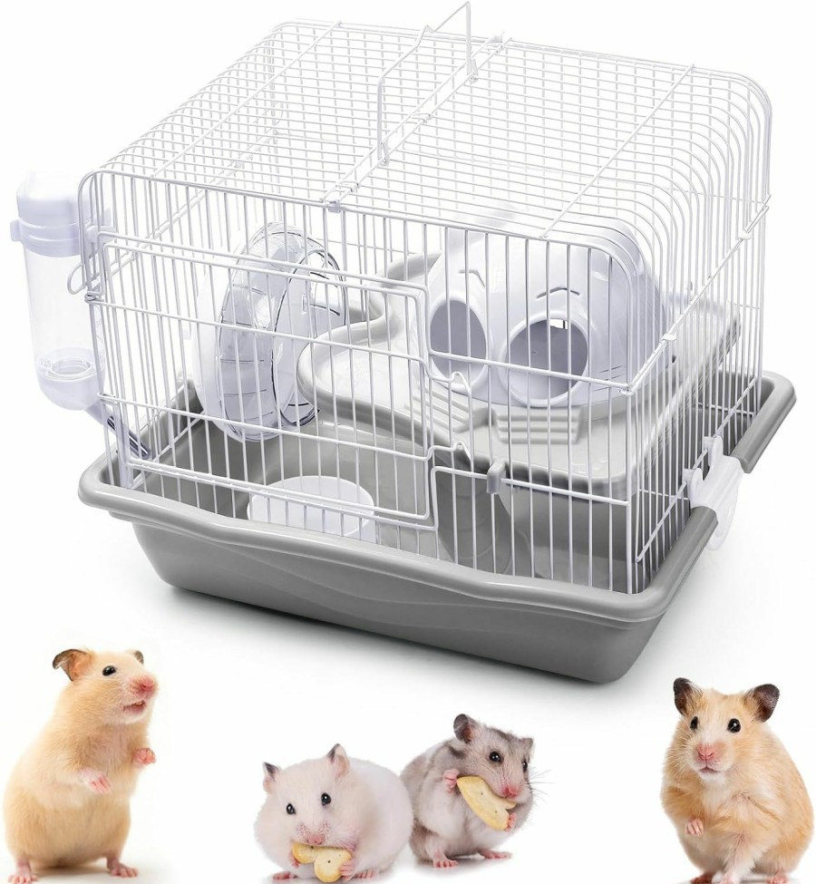 Small Animal DAMPET | Hamster Cage,2 Layers Cage,With Running Exercise Wheels, Water Bottle And Hamster Toys,10.4 * 14 * 10.8In, Suit For African Miniature Rabbit Chinchilla Squirrel And Other Small Animals