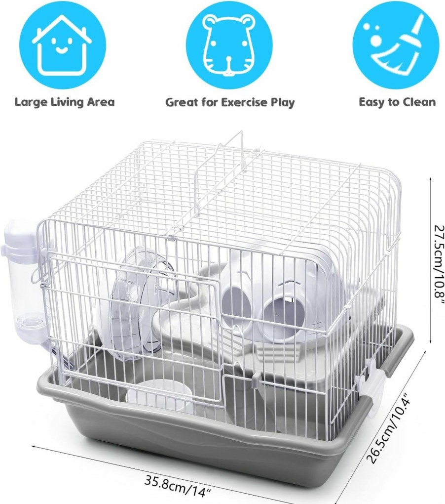 Small Animal DAMPET | Hamster Cage,2 Layers Cage,With Running Exercise Wheels, Water Bottle And Hamster Toys,10.4 * 14 * 10.8In, Suit For African Miniature Rabbit Chinchilla Squirrel And Other Small Animals