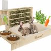 Small Animal Teabelle | Teabelle Rabbit Litter Box With Hay Feeder And Bowls, 5 In 1 Wooden Bunny And Guinea Pig Hay Feeder, Small Pet Cage Accessories With Vegetable Rack Water Bottle Litter Pan Hay Feeder And 2Pcs Bowls