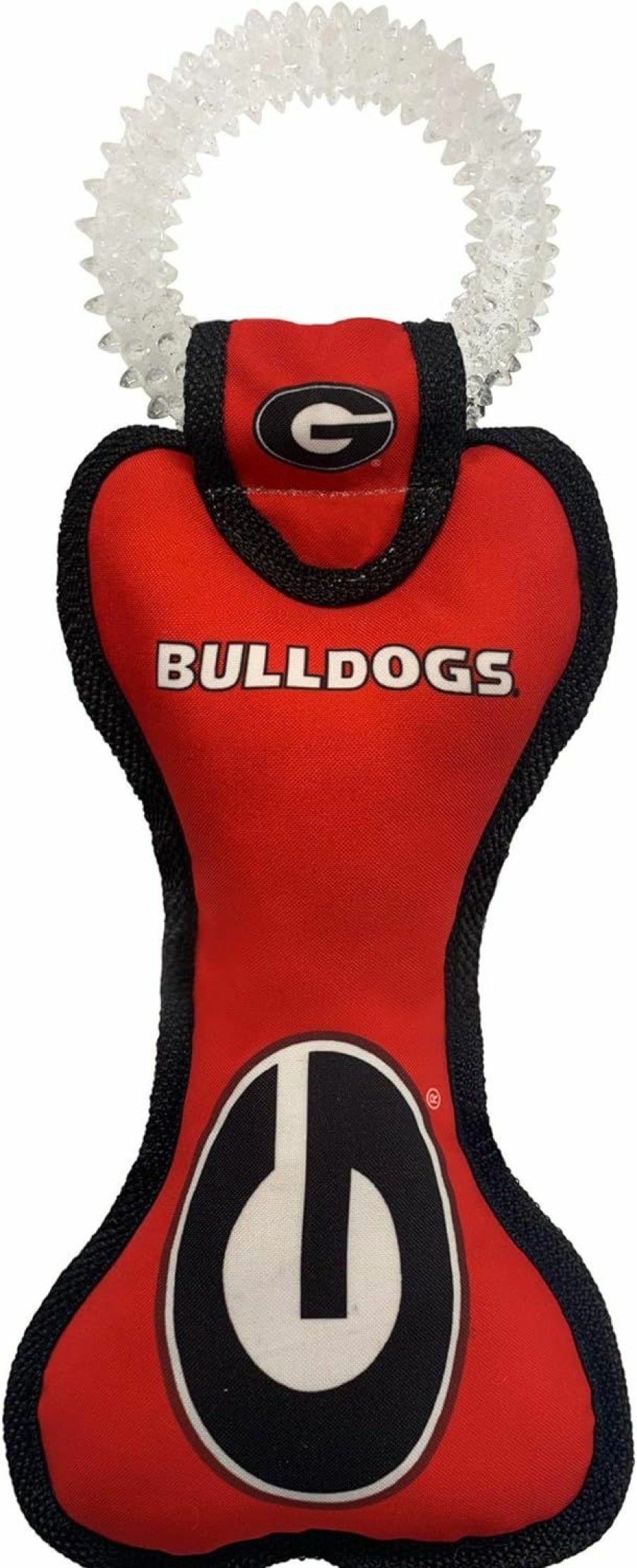 Small Animal Pets First | Pets First Ncaa Georgia Bulldogs College Dental Tough Dog Tug Bone Toy With Built-In Squeaker Attached To A Safe Rubber Teething Toothbrush Pet Toy, Team Color, 14 X 5 (Ga-3310)