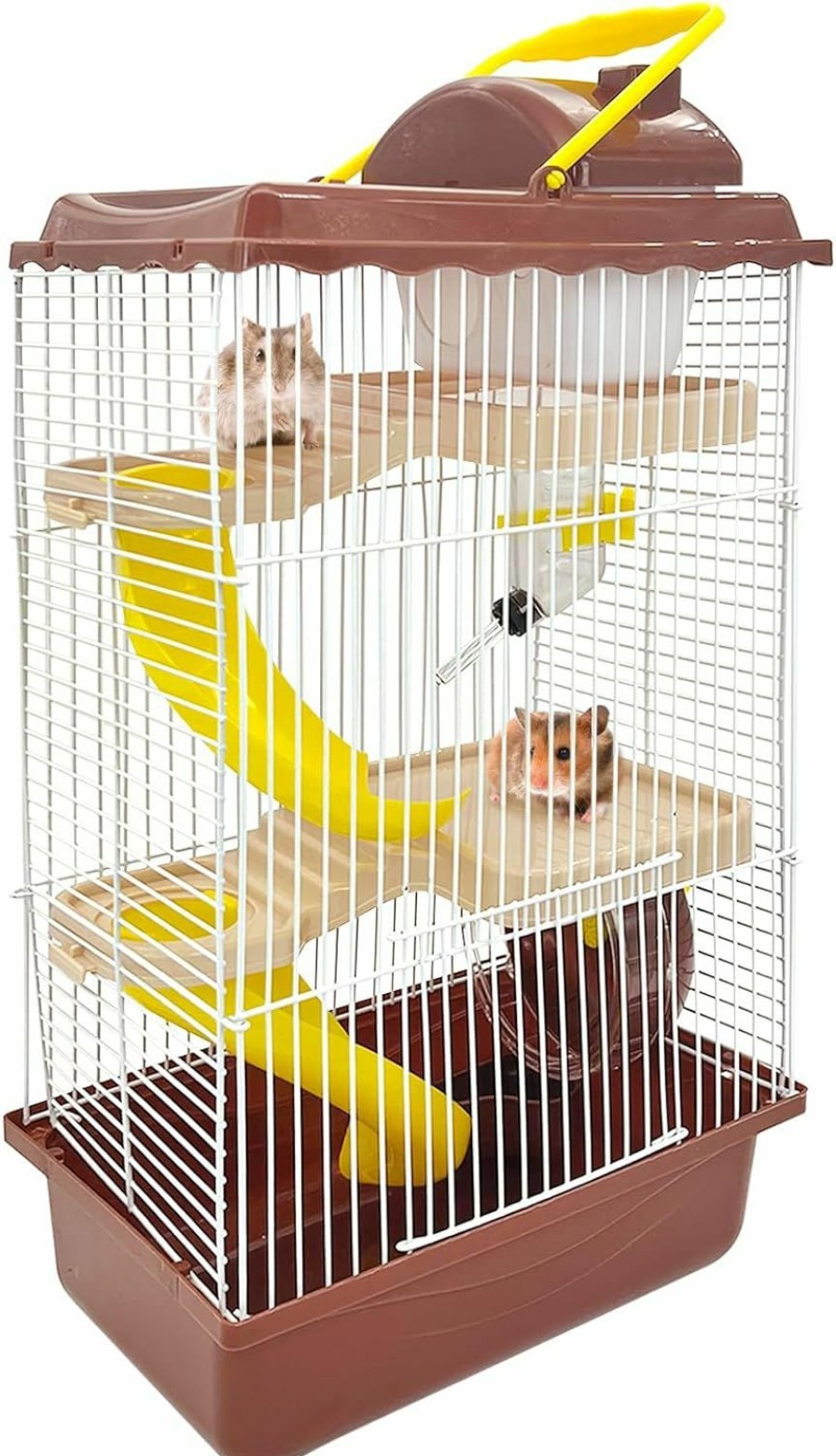 Small Animal Hamiledyi | Hamiledyi Portable Hamster Cage 3 Layers Dwarf Hamster Habitat Small Animal Travel Cage With Exercise Wheel Hamster Enclosure Mouse Cage For Hamsters Mice Gerbils Or Other Tiny Pets (Brown, 3 Layers)