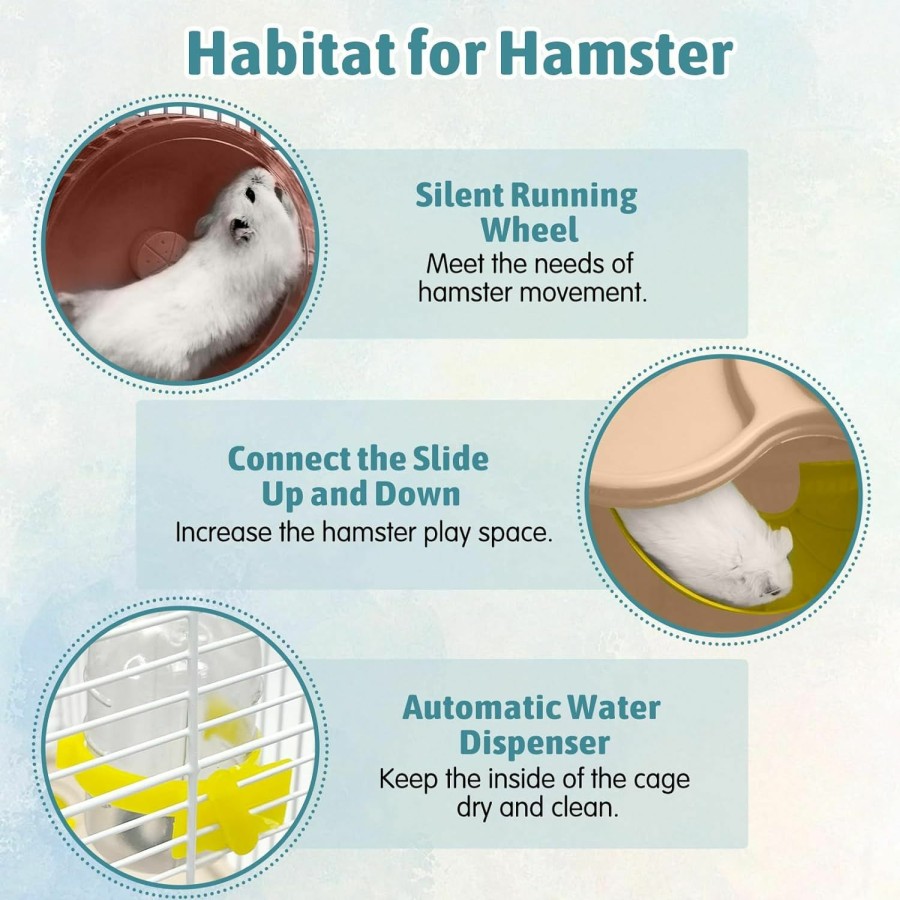 Small Animal Hamiledyi | Hamiledyi Portable Hamster Cage 3 Layers Dwarf Hamster Habitat Small Animal Travel Cage With Exercise Wheel Hamster Enclosure Mouse Cage For Hamsters Mice Gerbils Or Other Tiny Pets (Brown, 3 Layers)