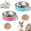 Small Animal WoYous | Rabbit Bowls Set, Big Pet Bunny Food Bowls Small Animals Cage Bowl And Stainless Steel Hanging Water Food Feeder Bowls For Big Bunny Food Dish