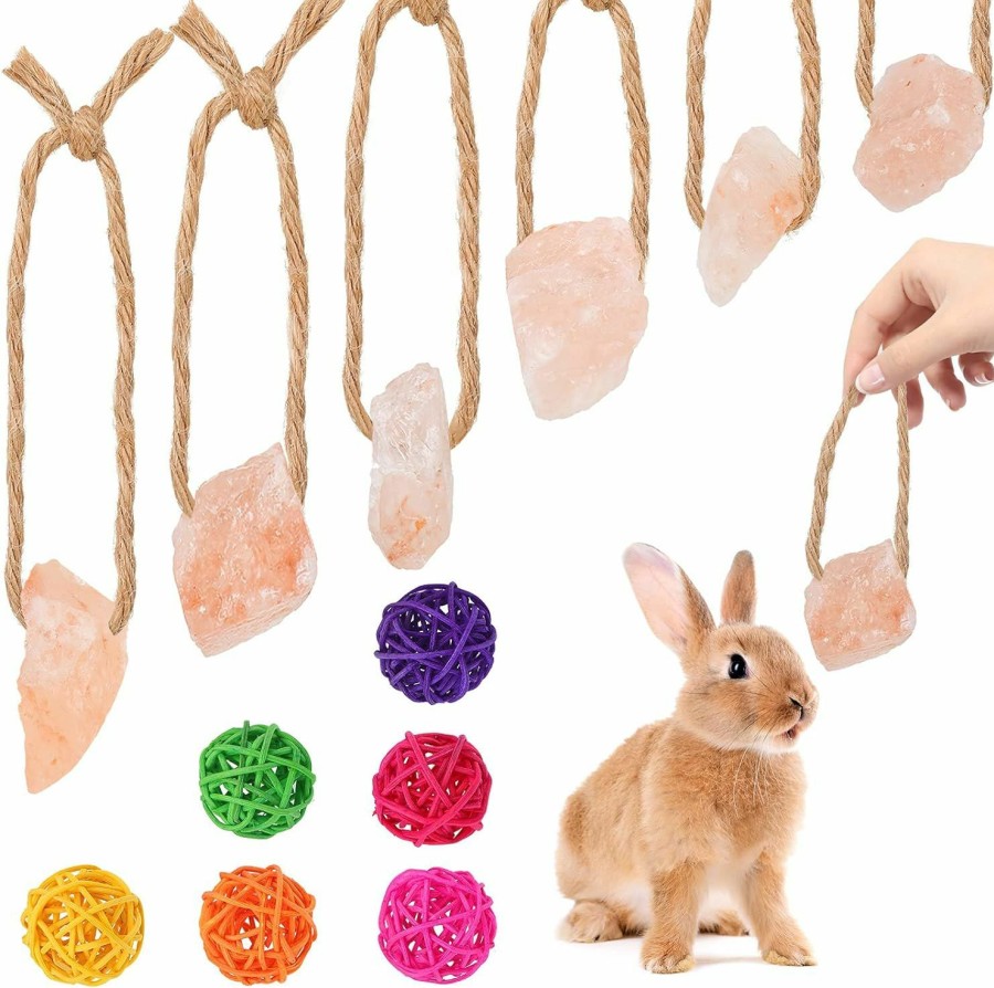 Small Animal Sumind | 12 Pieces Himalayan Small Pets Lick Salt Block On Rope Set Including 6 Colorful Pet Chew Rattan Balls And 6 Himalayan Salt Lick Small Pet Mineral Salt Chew Treat For Guinea Pig (Mixed Colors)