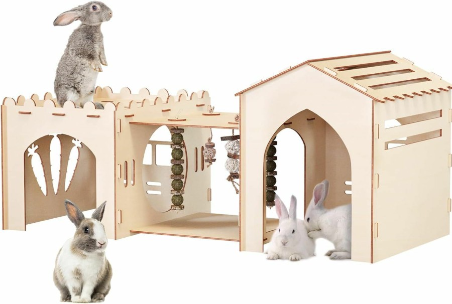 Small Animal Woiworco | Woiworco Extra Large Rabbit Castle Hideout Bunny House With 3 Houses And Toys, Wooden Bunny Hideout Indoor Large Rabbit Hutch Play Houses And Hideouts Nut Castle Hamsters And Guinea Pigs Hut To Hide