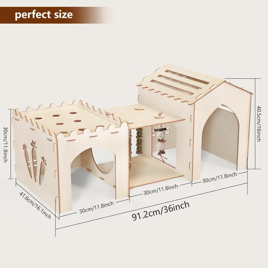 Small Animal Woiworco | Woiworco Extra Large Rabbit Castle Hideout Bunny House With 3 Houses And Toys, Wooden Bunny Hideout Indoor Large Rabbit Hutch Play Houses And Hideouts Nut Castle Hamsters And Guinea Pigs Hut To Hide