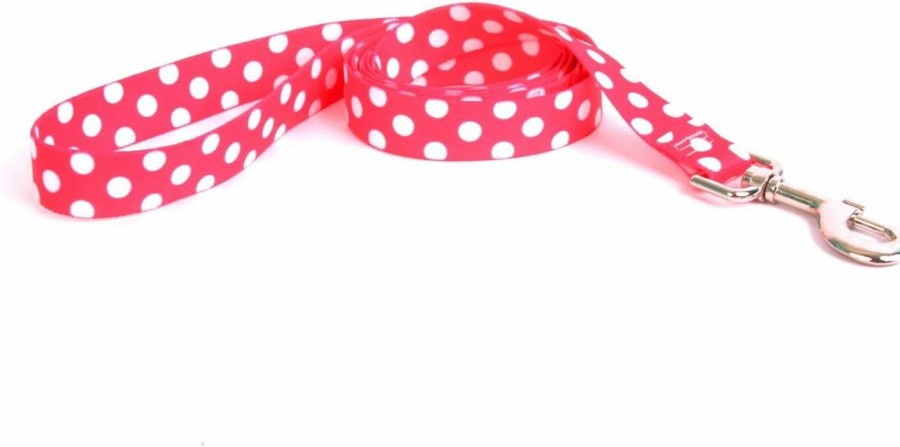 Small Animal Yellow Dog Design | Yellow Dog Design Strawberry Polka Dot Dog Leash-Size Small/Medium-3/4 Inch Wide And 5 Feet (60 Inches) Long