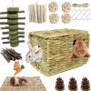 Small Animal Calymmny | Calymmny Extra Large Rabbit Grass House And Hideout, 16 Pcs Bunny Chew Toys- Handmade Woven Hay Bed Natural Edible Grass Hut For Rabbit Guinea Pig Chinchilla To Play Sleep Eat (Large)