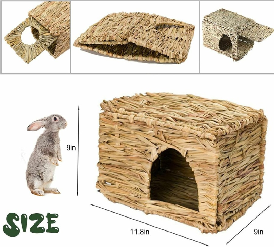 Small Animal Calymmny | Calymmny Extra Large Rabbit Grass House And Hideout, 16 Pcs Bunny Chew Toys- Handmade Woven Hay Bed Natural Edible Grass Hut For Rabbit Guinea Pig Chinchilla To Play Sleep Eat (Large)