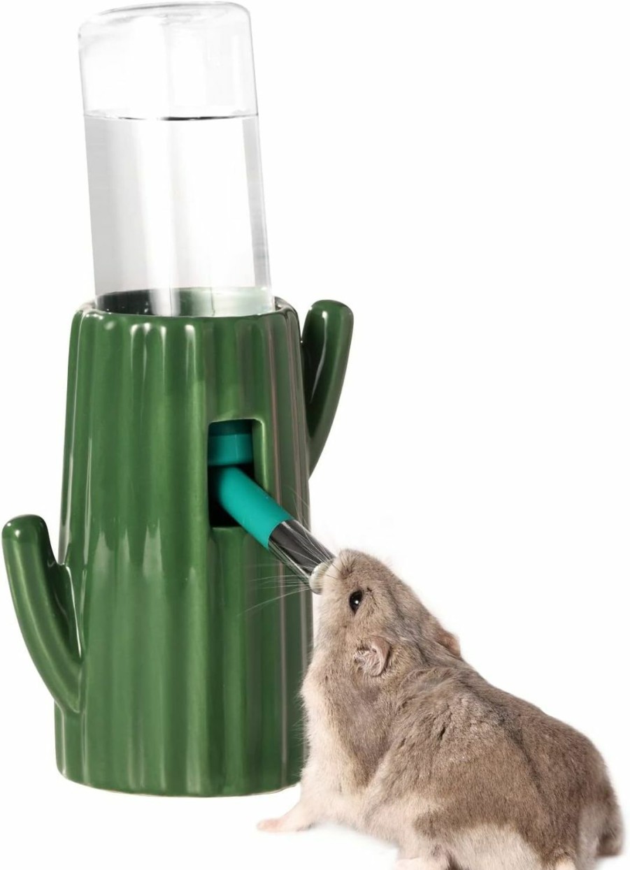 Small Animal BUCATSTATE | Bucatstate Cactus Ceramic Leakproof Hamster Water Bottle With Holder Water Feeder For Small Animals Syrian Dwarf Hamsters Gerbils Mice Rats Degus Small Pet Rodents (Green)