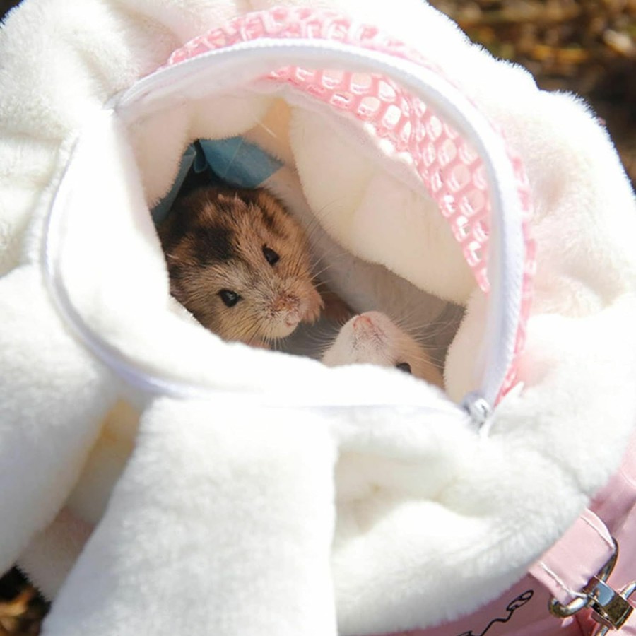 Small Animal HERCHR | Herchr Small Animal Carrier Bag Portable Guinea Pig Carrying Case Breathable Hamster Shoulder Carrier Bag For Small Animals Hamster Carrier Warm Outdoor Bag Hamster Pouch Travel Bag(Pink)