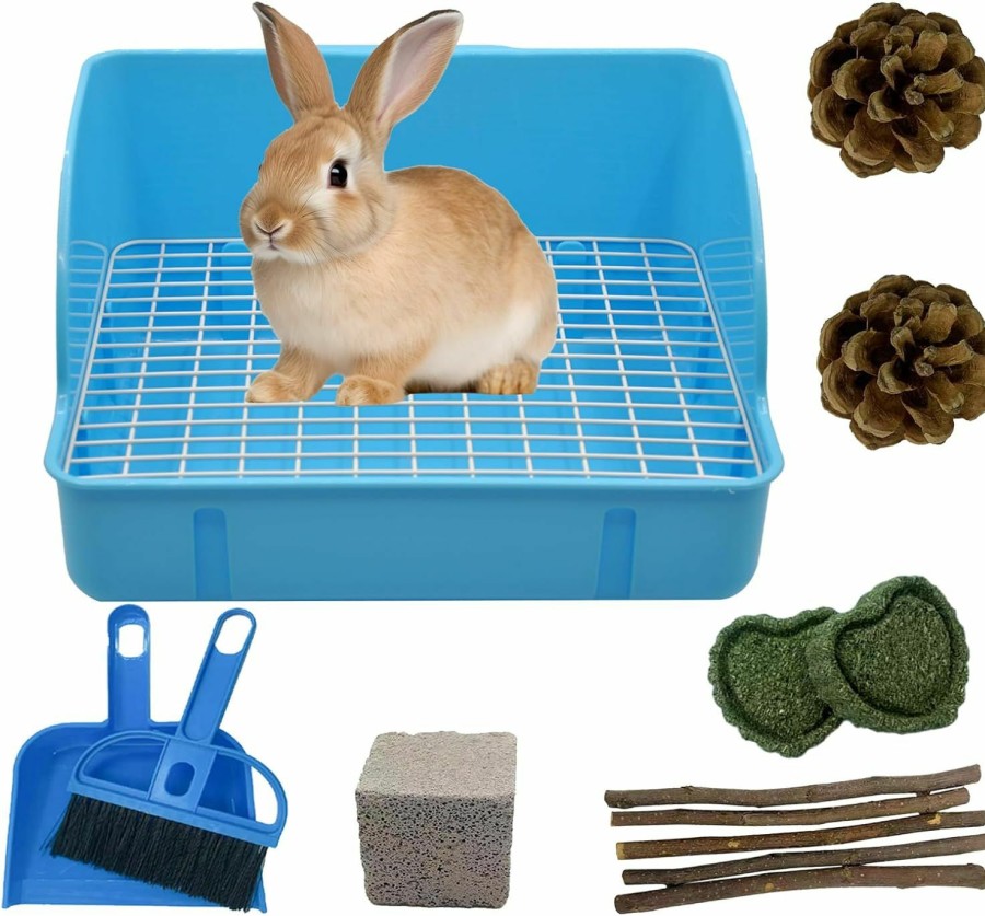 Small Animal MUYG | Muyg 12Pcs Rabbit Litter Box For Cage, Bunny Potty Trainer Corner Guinea Pig Plastic Square Grate Toilet, Pet Bedding Litter Box For Small Animal Ferret Hamster Hedgehog (Blue)