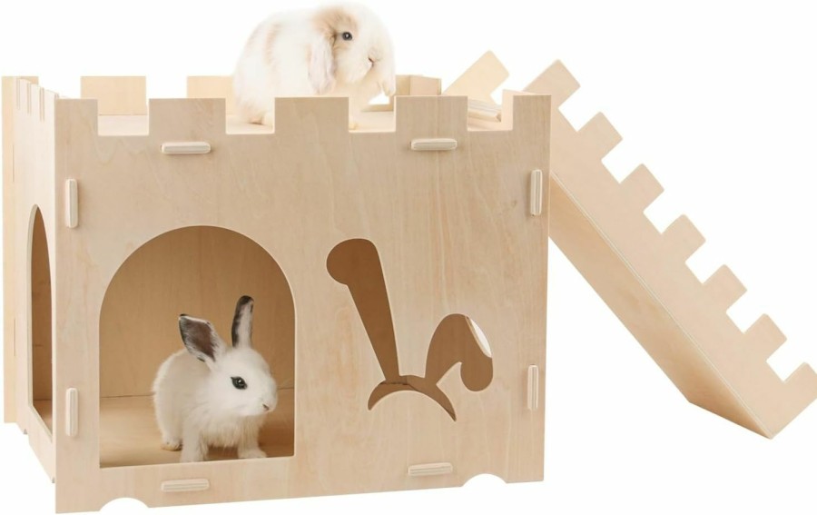 Small Animal Rubor | Wooden Rabbit Hideout Castle, Bunny House And Hideaway With Stairs, Detachable Play Hideaway Hut For Indoor Bunnies Guinea Pig Chinchilla Habitat