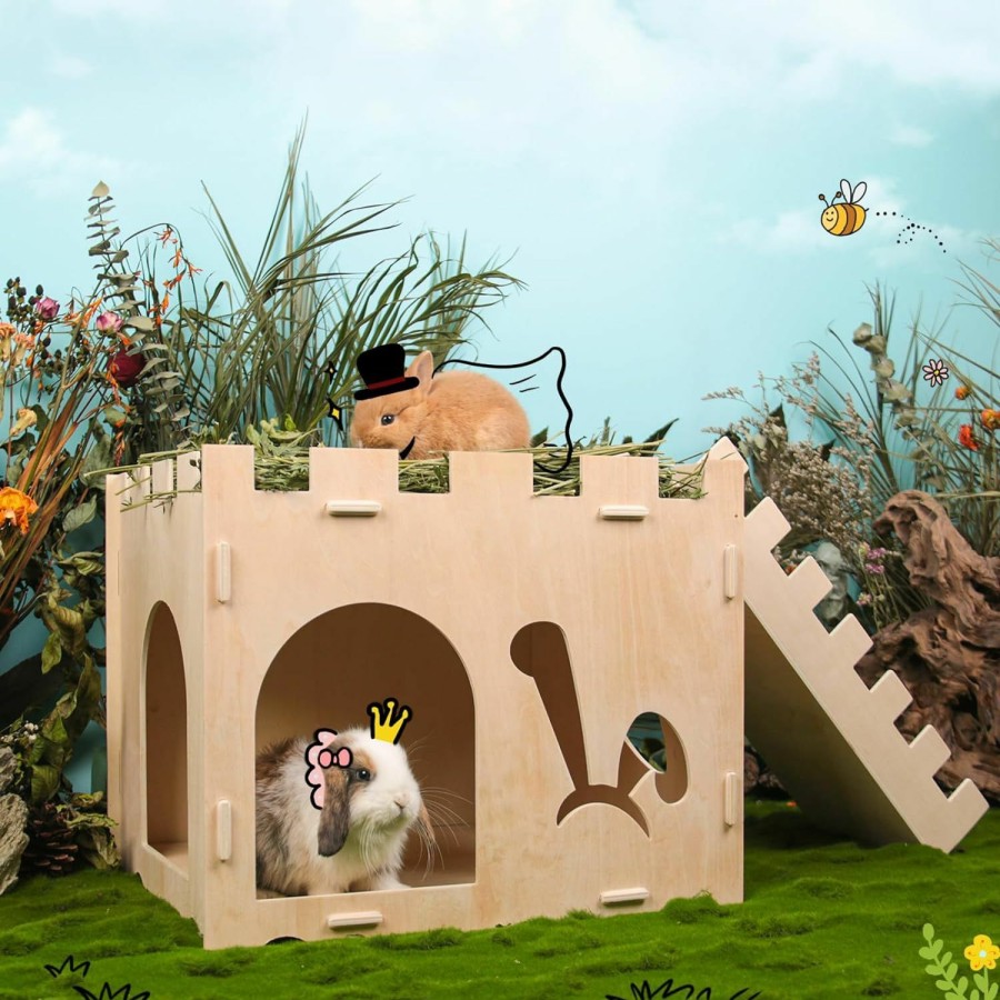 Small Animal Rubor | Wooden Rabbit Hideout Castle, Bunny House And Hideaway With Stairs, Detachable Play Hideaway Hut For Indoor Bunnies Guinea Pig Chinchilla Habitat