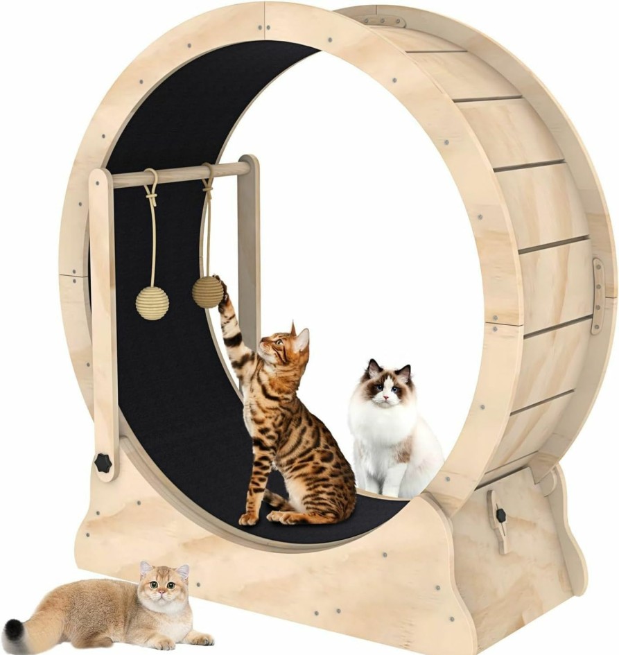 Small Animal Wofafa | Cat Wheel, Cat Exercise Wheel With Cat Teaser, Cat Running Wheel Treadmill With Carpeted Runway And Cat Teaser, Fitness Weight Loss Device Cute Cat Furniture, Pet Toy, Cat Toy