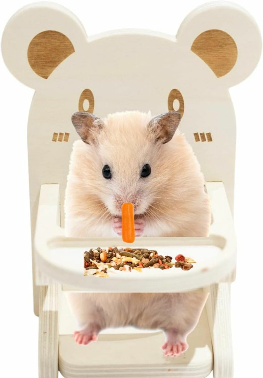 Small Animal WCDJOMOP | Hamster Chair With Tray - Handmade Wooden Hamster Dining High Chair Small Animal Cage Accessories Habitat Decor House Photo Props Small Animal Toys For Hamster Mice Rat Hedgehog Rodents (Wood)