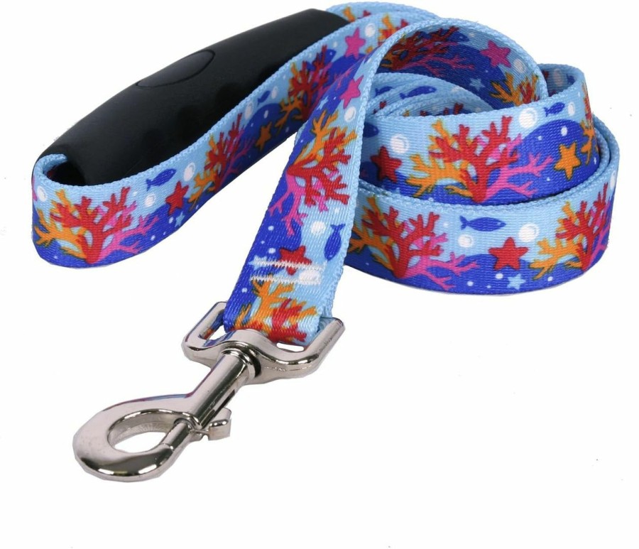 Small Animal Yellow Dog Design | Yellow Dog Design Coral Reef Ez-Grip Dog Leash With Comfort Handle 1\" Wide And 5' (60\") Long, Large