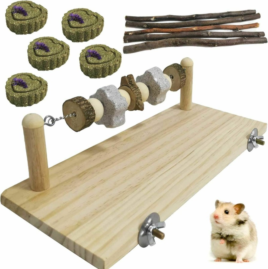 Small Animal kathson | Kathson Hamster Wood Ledge Platform Chewing Toys Chinchilla Cage Accessories Guinea Pig Teeth Grinding Lava Blocks Pet Molar Grass Cake Natural Apple Sticks For Mouse Rat Gerbil Dwarf Hamster 11Pcs