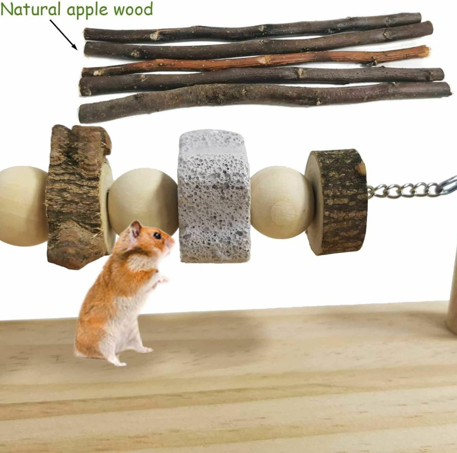 Small Animal kathson | Kathson Hamster Wood Ledge Platform Chewing Toys Chinchilla Cage Accessories Guinea Pig Teeth Grinding Lava Blocks Pet Molar Grass Cake Natural Apple Sticks For Mouse Rat Gerbil Dwarf Hamster 11Pcs