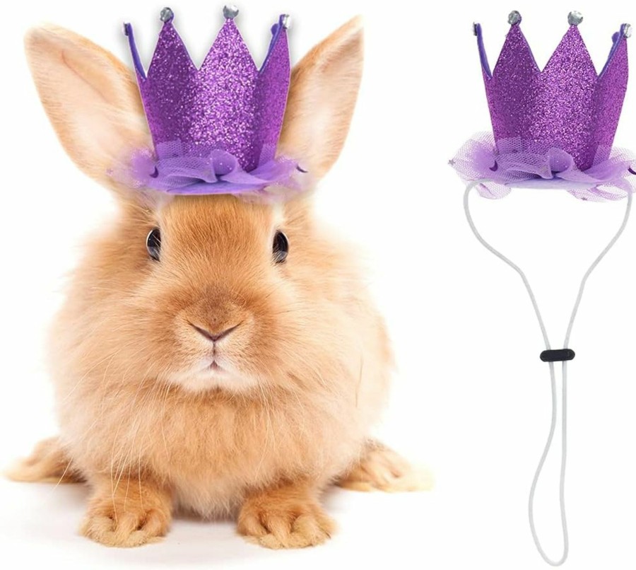 Small Animal Generic | 2Pcs Rabbit Bunny Hat Hamster Guinea Pig Mini Caps,Festival Party Small Animals Crown Headwear Accessories For Pets (Pink&Purple)