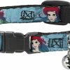 Small Animal Buckle-Down | Buckle-Down Breakaway Cat Collar - Ariel Poses Coral & Castle Blues/Reds - 1/2\" Wide - Fits 9-15\" Neck - Large