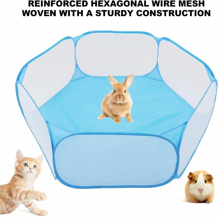 Small Animal Tnfeeon | Guinea Pig Cage Rabbit Cage Indoor With Mat Playpen Easy To Clean Perfect Size For Small Animal Pet Play Pen Exercise Yard Fence Portable Tent For Hamsters Chinchillas Hedgehog Puppy Cats(Blue)