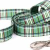 Small Animal Yellow Dog Design | Yellow Dog Design Tartan Green Ez-Grip Dog Leash-With Comfort Handle-Size Large-1\" Wide And 5 Feet (60\") Long