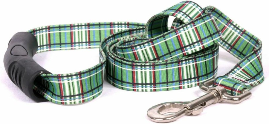 Small Animal Yellow Dog Design | Yellow Dog Design Tartan Green Ez-Grip Dog Leash-With Comfort Handle-Size Large-1\" Wide And 5 Feet (60\") Long