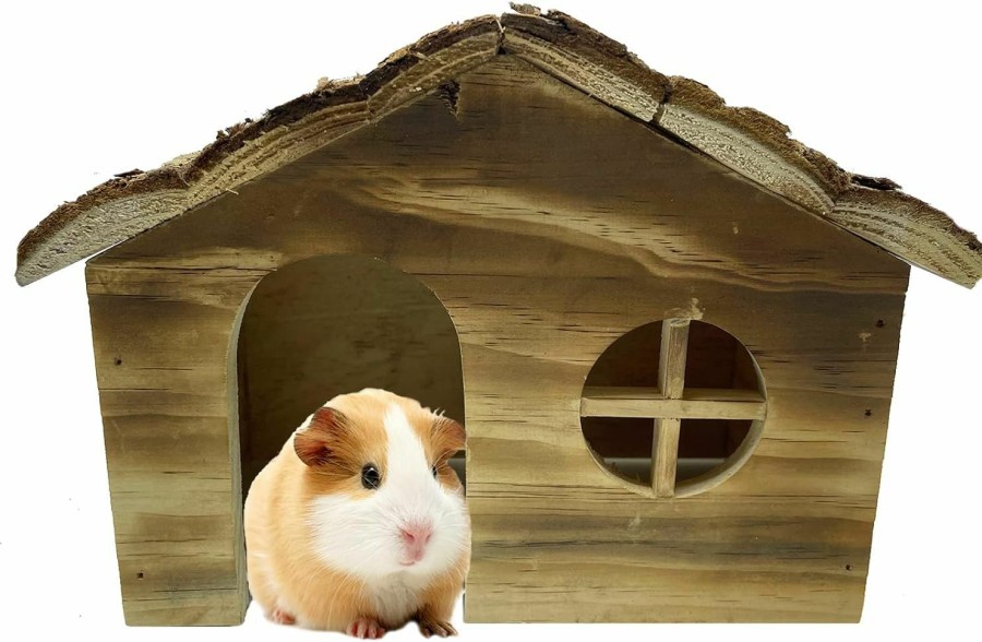 Small Animal Tfwadmx | Dwarf Hamster Wood Hut Guinea Pig Wooden House Natural Small Animal Hideout Cabin Cage Nesting Habitat With Window For Gerbil Sugar Glider Hedgehog Guinea Pig Hamster(Style-A)