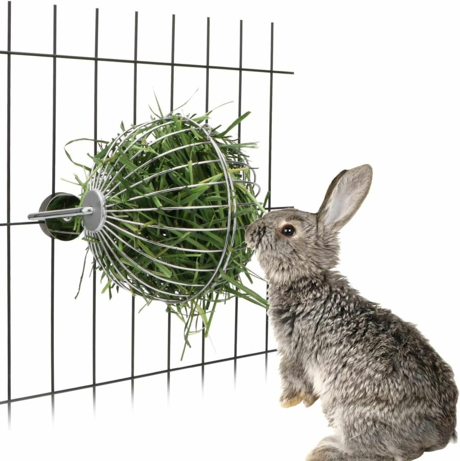 Small Animal Wontee | Rabbit Hay Ball Stainless Steel Hanging Feed Dispenser For Bunny Hamster Guinea Pig Rat Chinchilla (A: 5.11Inch, Silver)