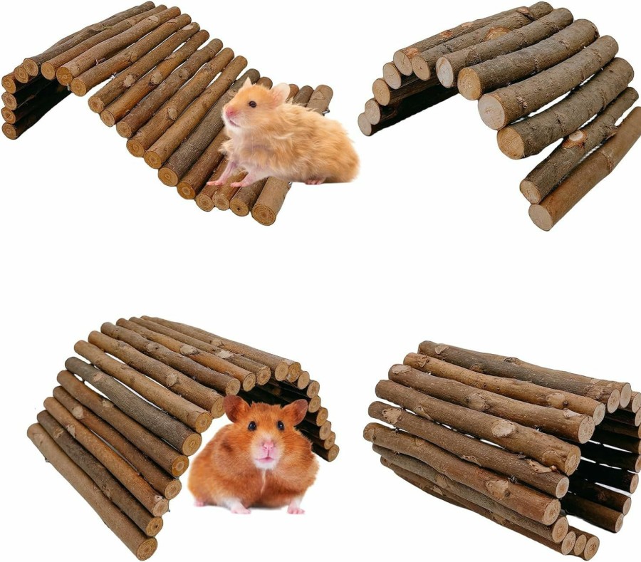 Small Animal kathson | Kathson 2 Pcs Hamster Wooden Bridge Guinea Pig Ladder Rat Chew Toys Wood Ladder Natural Hideout For Small Animal Chinchillas Gerbils Ferret Syrian Hamster Squirrel