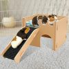 Small Animal Mooydee | Mooydee Guinea Pig Castle Hideout, Wooden Hamster House With Stairs & Mat, Large Ventilated Guinea Pig Hut Habitat Bed With 2 Doors For Small Pet Chinchilla Bunny Hedgehog Gerbil Rat